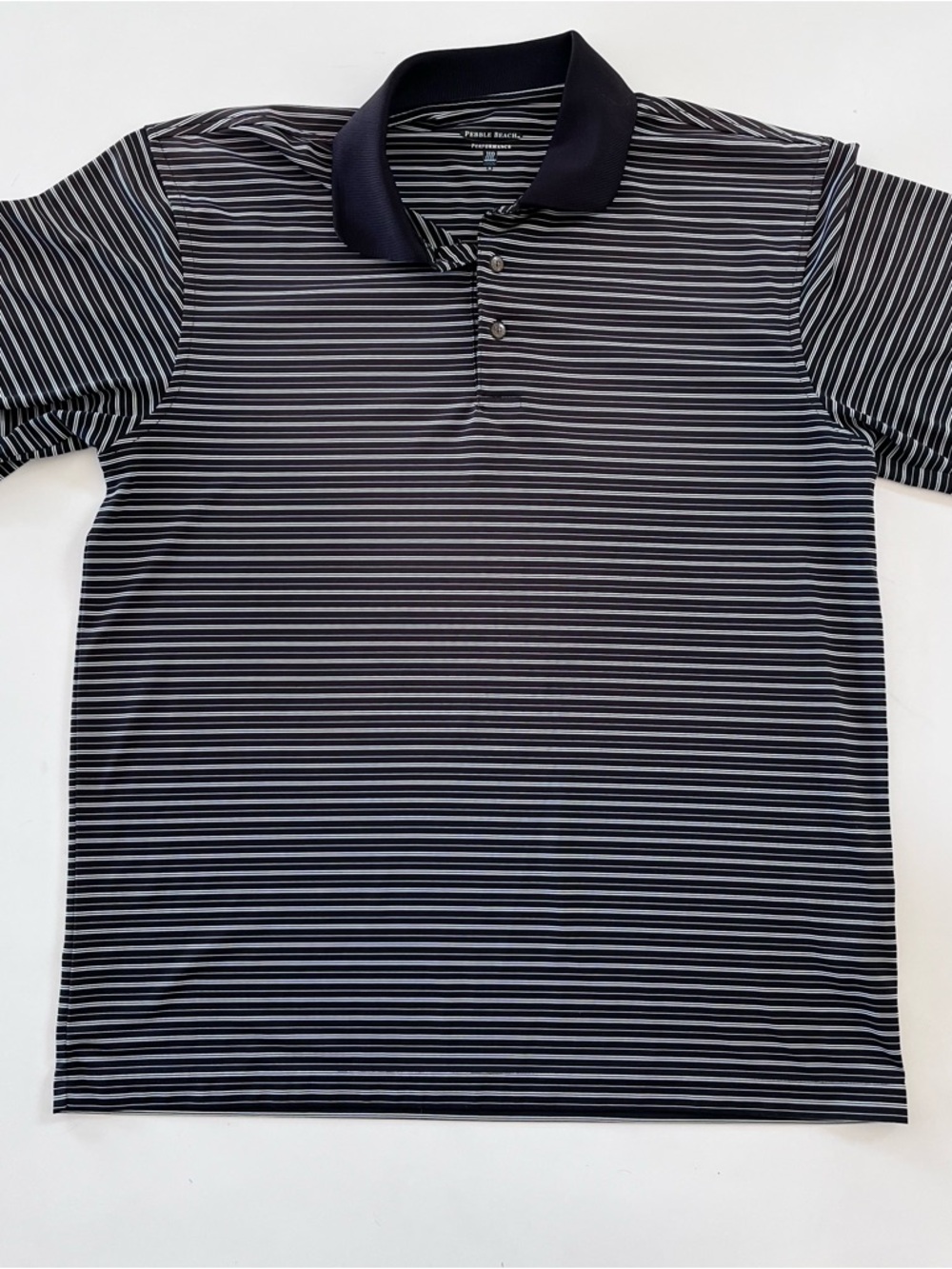 PGA Tour Pebble Beach Golf Course Men’s Black & White Striped Polo